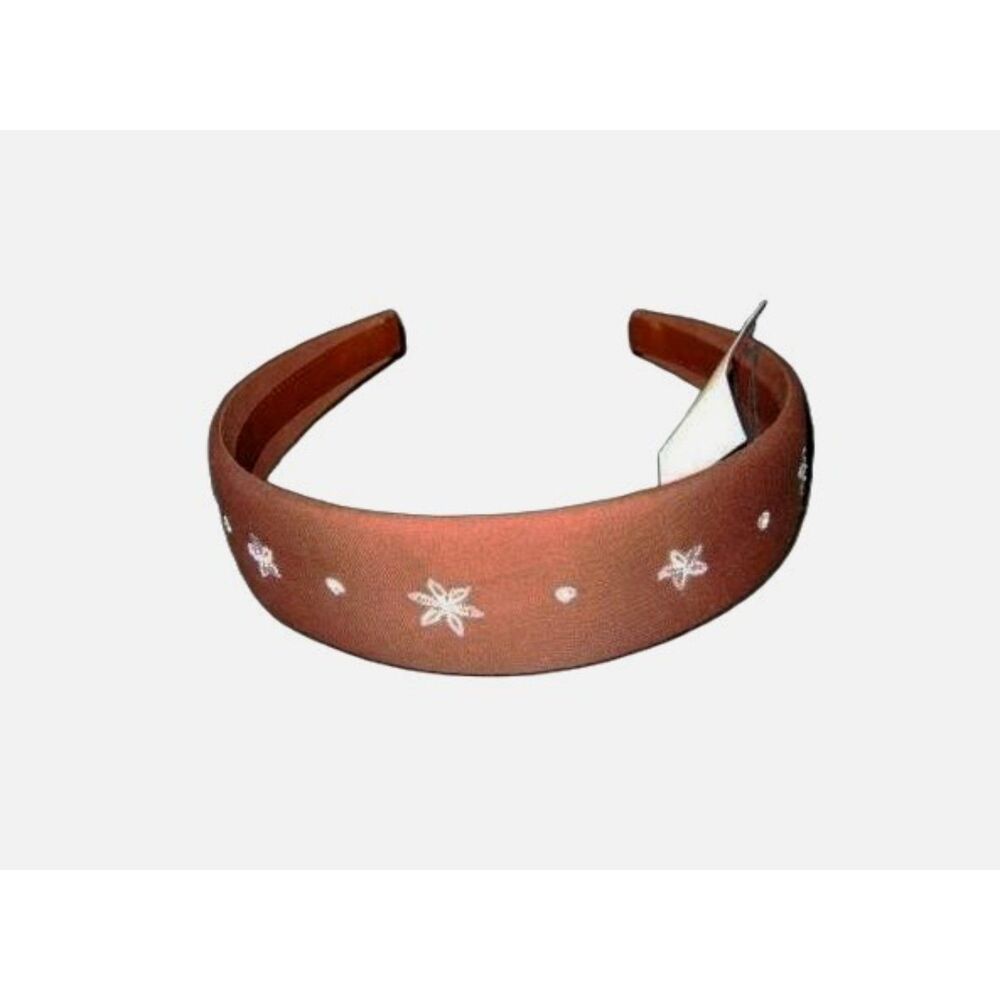 Baby Gap Kid girls embroidered brown white fabric plastic hard headband 2T 3 4 5